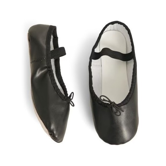 Justice Other - Justice Girls Ballet Shoes Dance Class Leather Sole Adjustable Strap Black Sz 10
